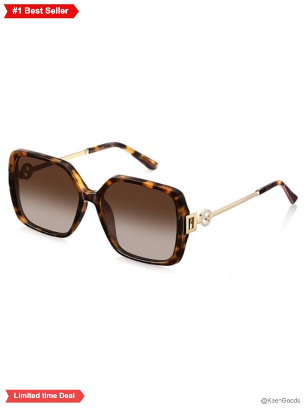 Retro Square Sunglasses Oversized Vintage UV Protection Metal Temple